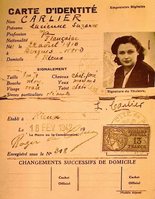 Nancy's Fake identity card under the name Lucienne Carlier